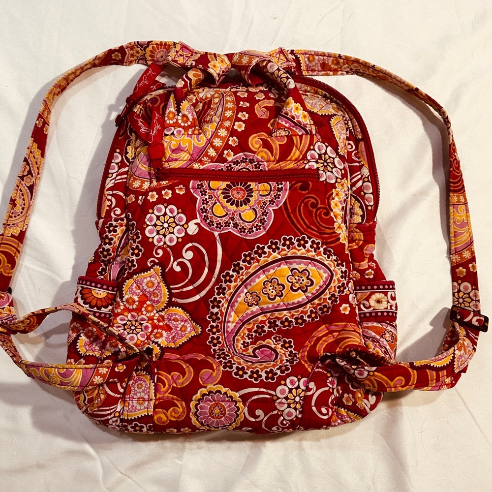 Vera Bradley Red Paisley Quilted Backpack Purse Crossbody Bag - Picture 8 of 14